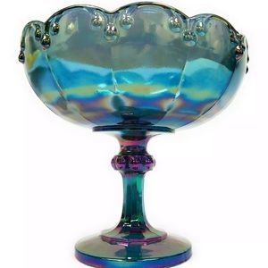 Carnival glass vintage iridescent bluegreen Fenton